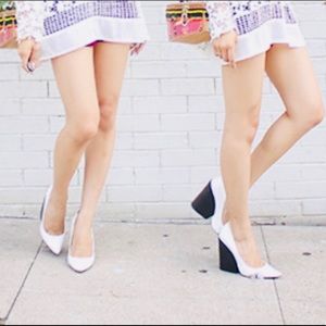 ZARA WOMAN BLACK AND WHITE POINTY TOE WEDGE HEELS